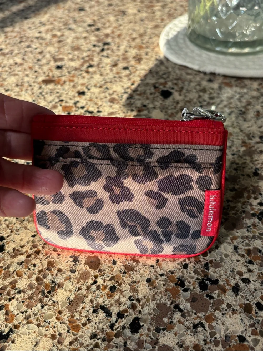 lululemon athletica Leopard Print Red Zip Wallet Clippable Card Holder NWT